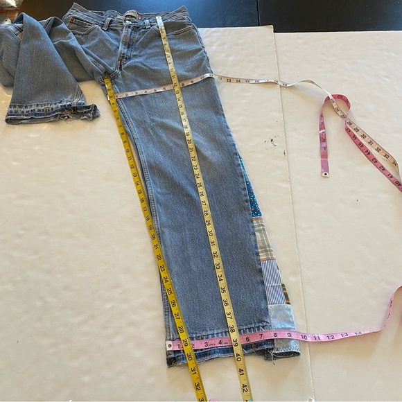 Levi’s 550 Custom Jeans Womens Size 6 Waist 28 Plaid Patchwork Levis Upcycled - Picture 10 of 16